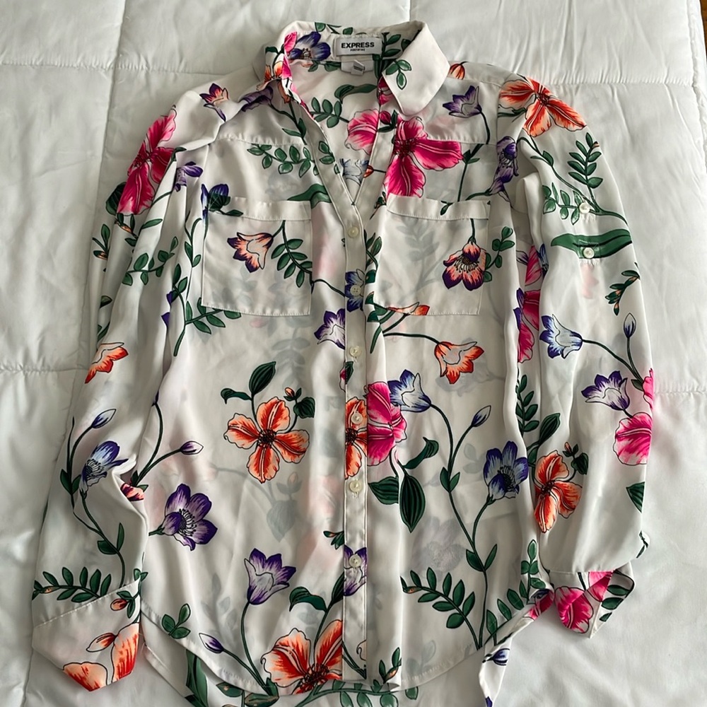 EXPRESS • Beautiful Slim Fit Portofino Shirt - Bright Floral XS